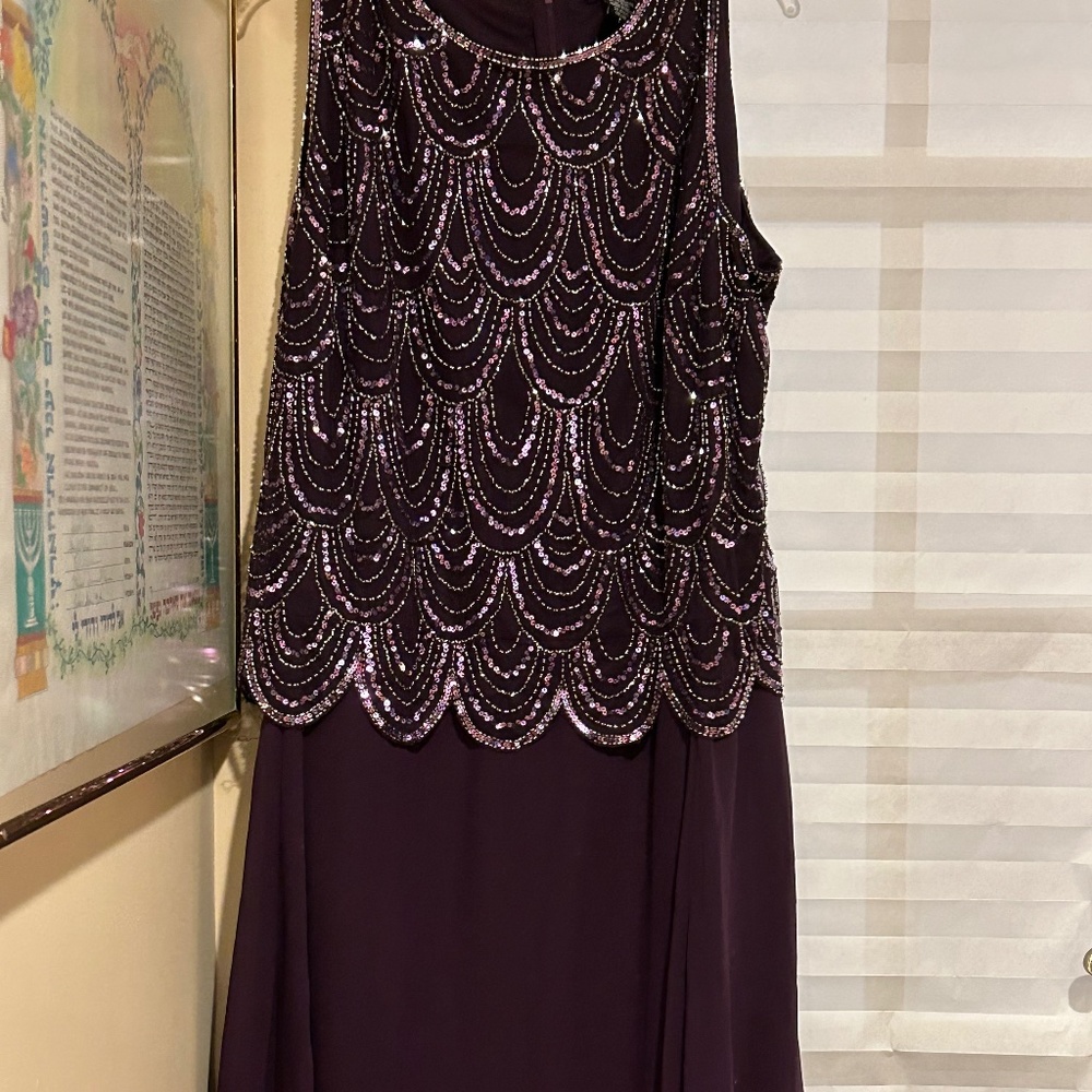 J. Kara Plum Embroidered Gown